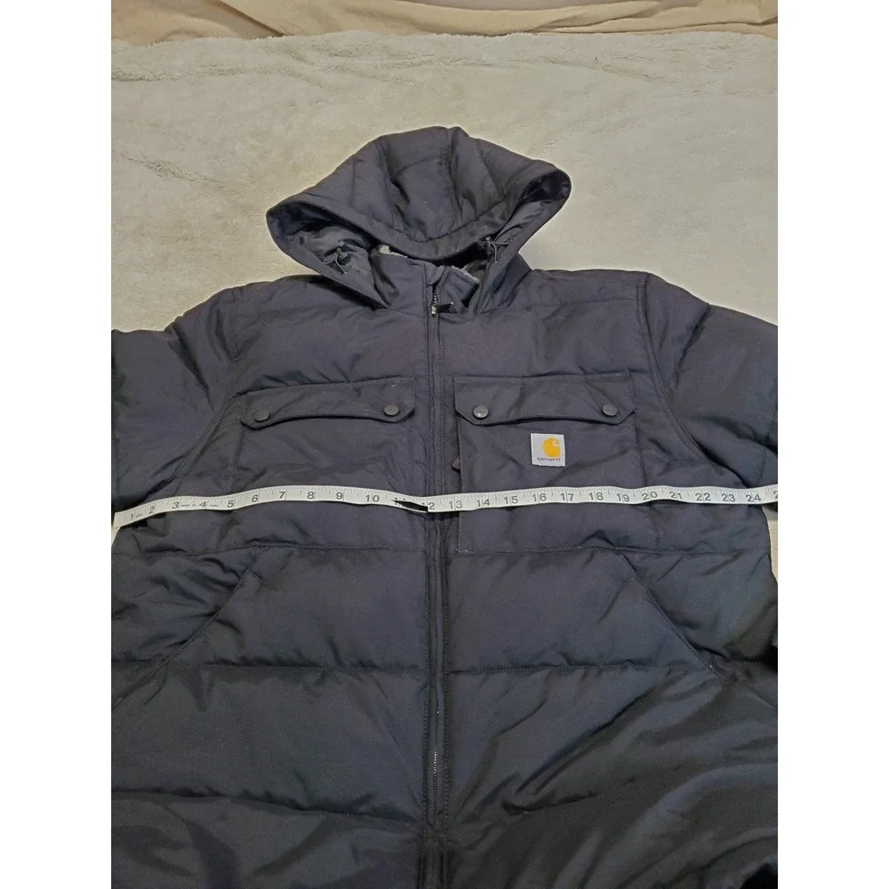 Carhartt Montana Black Puffer Loose Fit Hood Coat Jacket Medium Logo Winter